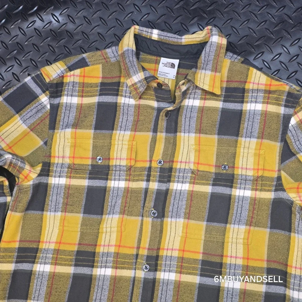 The‎ North Face Arroyo Flannel Shirt Mens Medium Yellow Plaid NF0A4QPJ F22